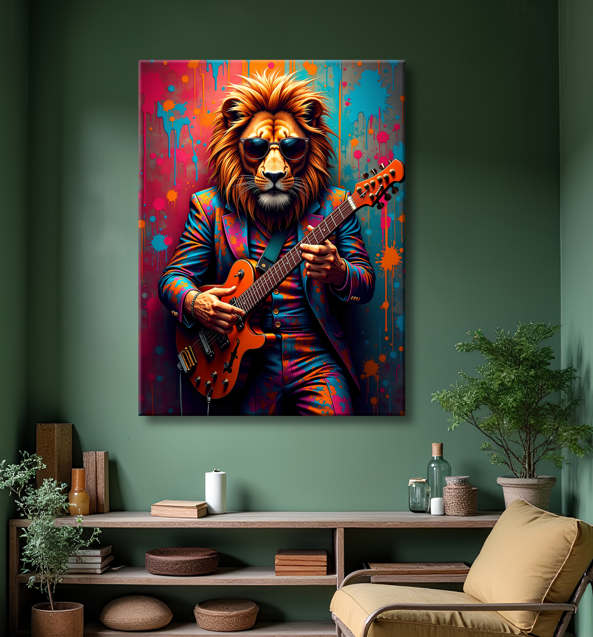 Tableau lion graffiti ultra coloré, en plusieurs versions exclusives Decotab. Une décoration moderne et percutante pour un intérieur créatif et stylisé.