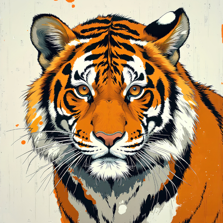 Tableau contemporain représentant un tigre dans une interprétation artistique libre et expressive. Œuvre moderne et originale idéale pour une décoration forte et marquante.